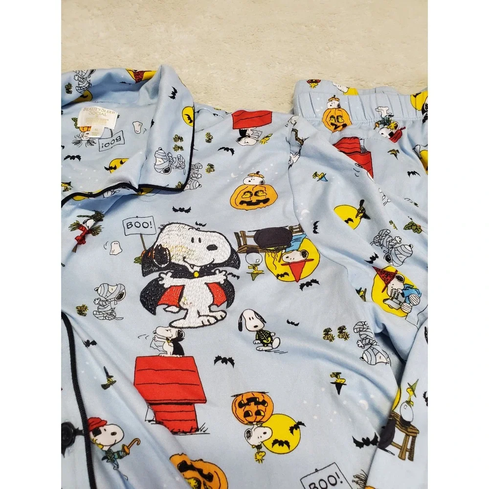 Beauty Sleep Social x Peanuts Snoopy Pumpkin Halloween Pajama Top‎ Pants Set XL